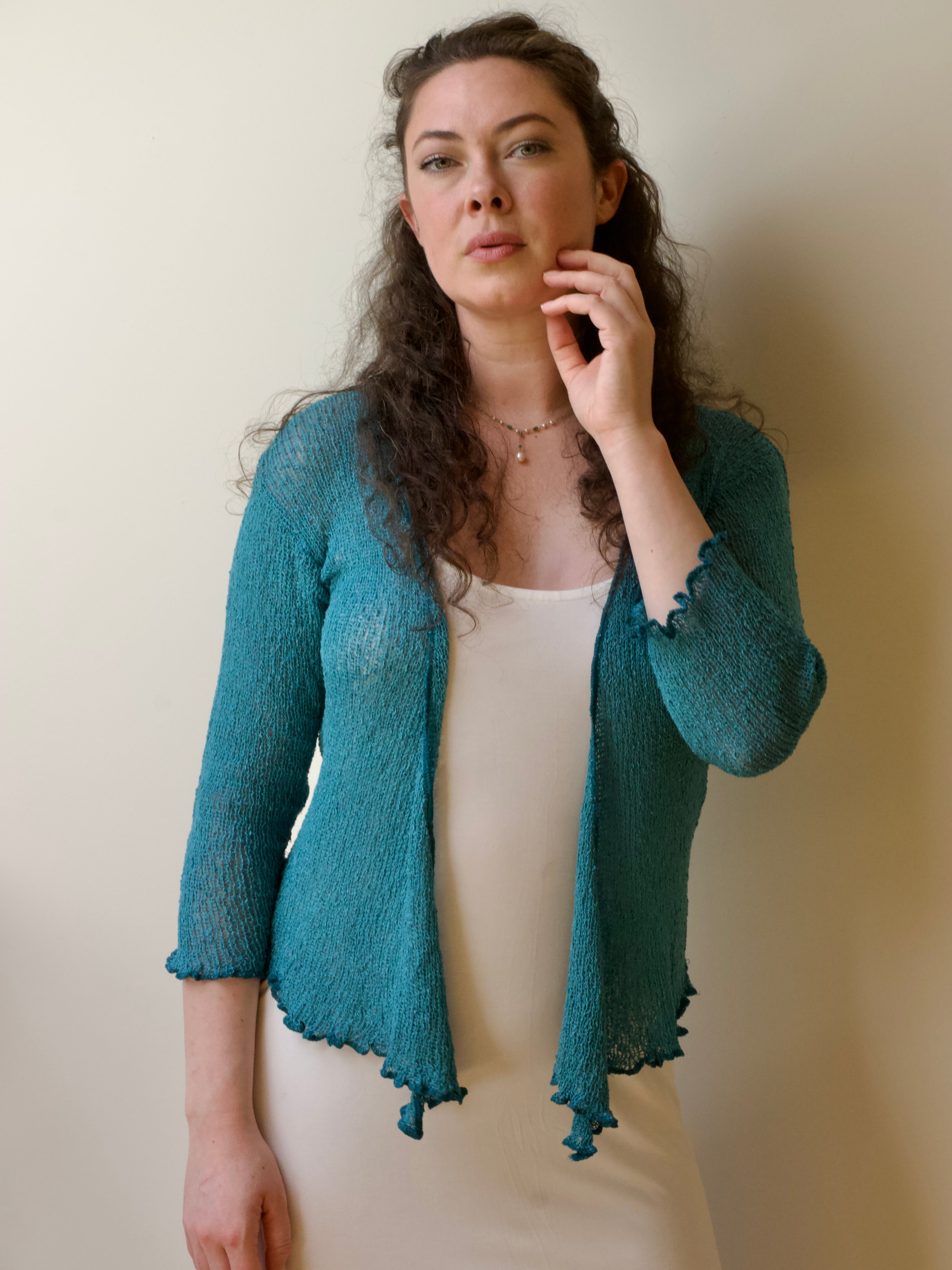 アンリアン　tulle 3way knit Xana Textured Tie Front Long Cardigan - Green | Disturbia - Shop